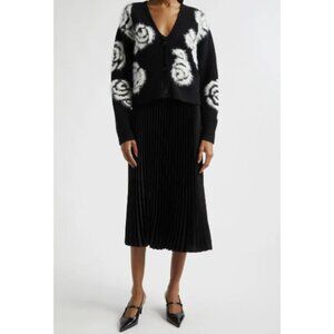 Cinq À Sept Aerin Midi Dress Woman S Wool Cardigan Pleated Black Luxury Designer